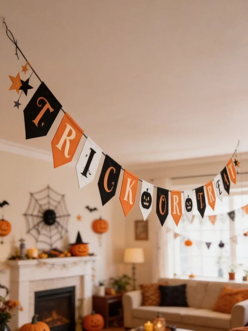 Trick or Treat Halloween Garland Banner - Felt Pennant 7ft Party Decoration